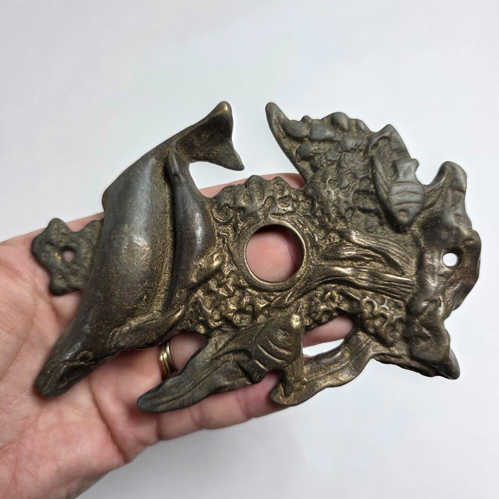 Vintage Brass marine Life Doorbell Plate Cover Natural Ocean Life Motif